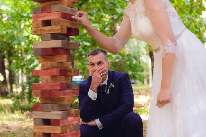 Vestuvių žaidimas Jenga XXL. Lauko žaidimų nuoma